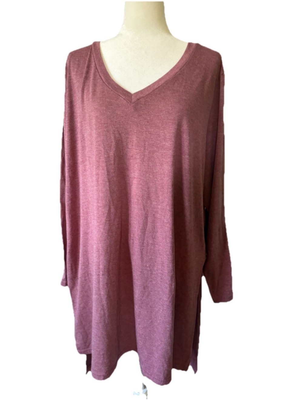 SHEIN Curve Top 3XL Mauve Pink Heathered V-Neck Tunic Long Sleeve Plus Size Soft